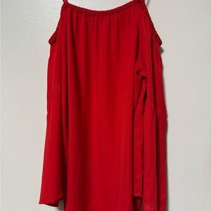 Pleione Red Cold Shoulder Blouse
